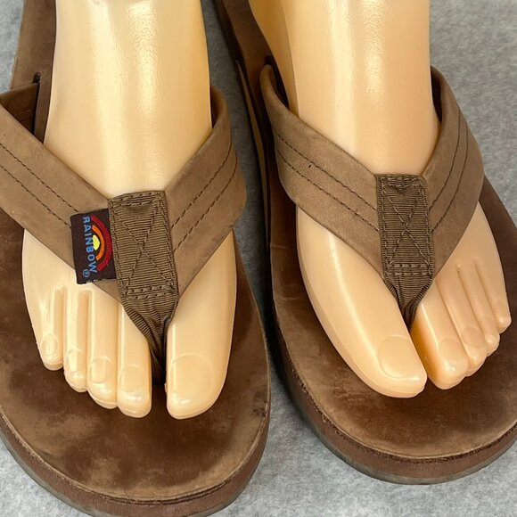 Womens Rainbow Sandals Premier Mocha Brown Leather thong flip flops 10 11 - Picture 2 of 8